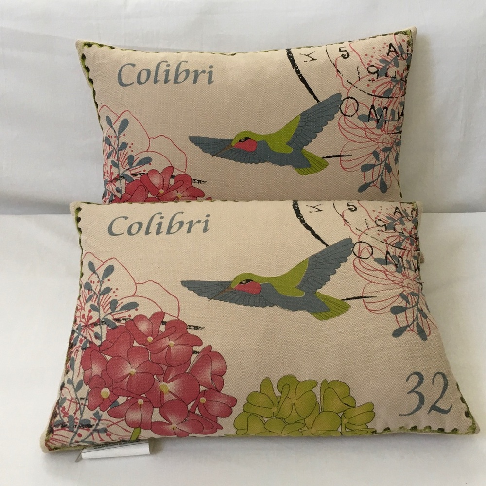 PAIR Colibri Bird Floral Accent Lumbar Throw Pillows (#2)